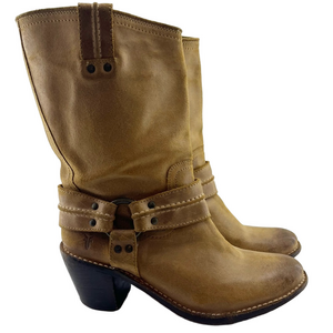 Frye Carmen Harness Tan Leather Boots 9.5